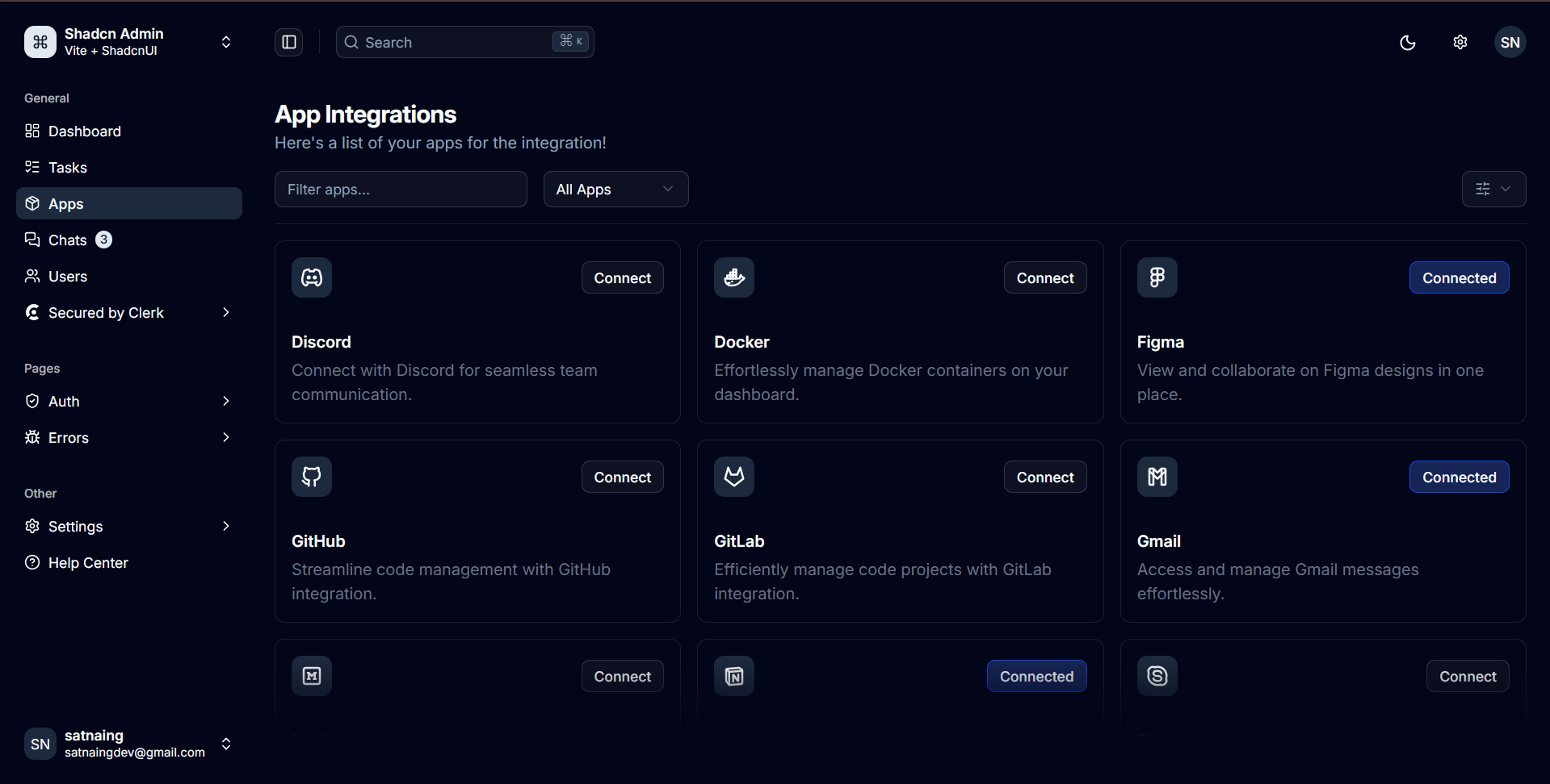 App integrations interface preview